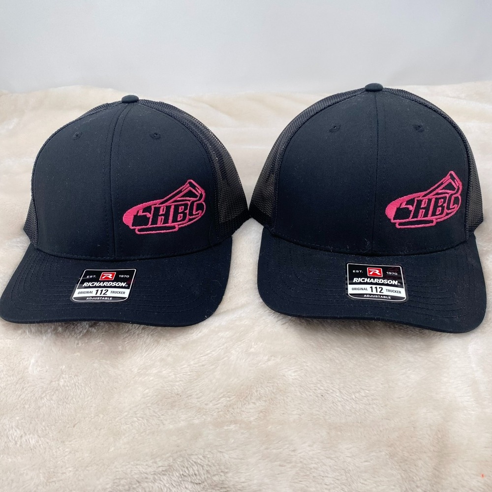 Richardson 112 Hughes Brothers Construction Black Snapback Trucker Hat Lot of 2